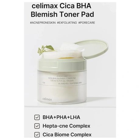 celimax JI WOO GAE Cica BHA Blemish Toner Pad